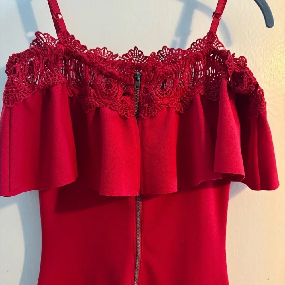 BCX Red Ruffled Peplum Cocktail Dress